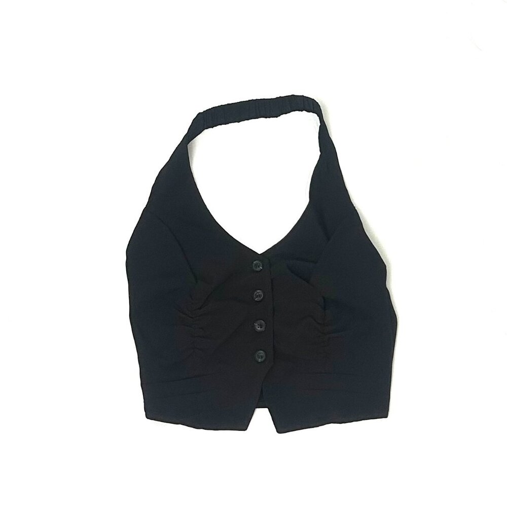 grunge black button up halter top